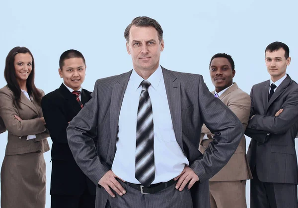 Uomo d'affari sullo sfondo del team di lavoro — Foto Stock