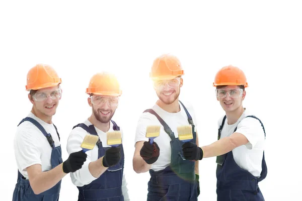 Closeup.Portrait van team van werknemers in de bouw — Stockfoto