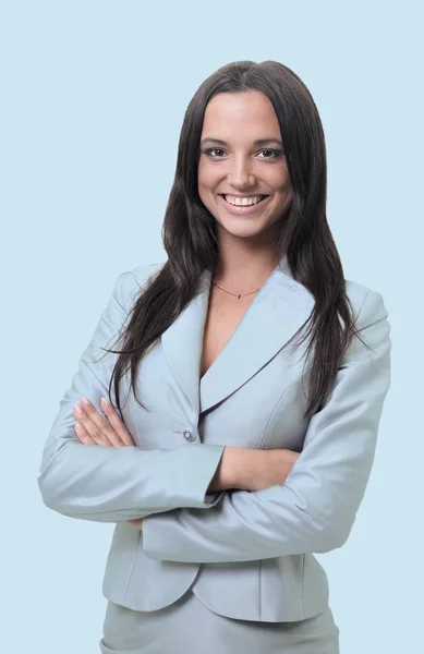 Bella donna d'affari sorridente isolato su un bianco — Foto Stock