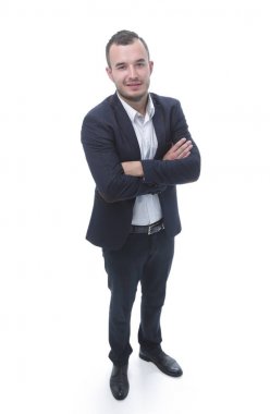 tam büyüme. Kameraya bakarak emin iş adamı