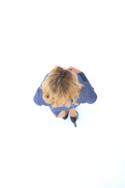 En baştan görüntüleyin. modern iş kadın .isolated beyaz