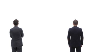 Arkadan Görünüm grup iş adamları. Arka görüş. Beyaz arka plan üzerinde izole.