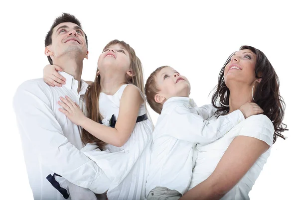 Bela família feliz - isolado sobre um fundo branco — Fotografia de Stock