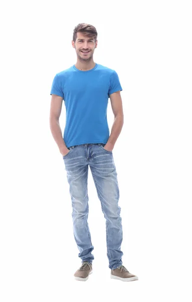 In volle groei. zelfverzekerde jongeman in jeans. — Stockfoto