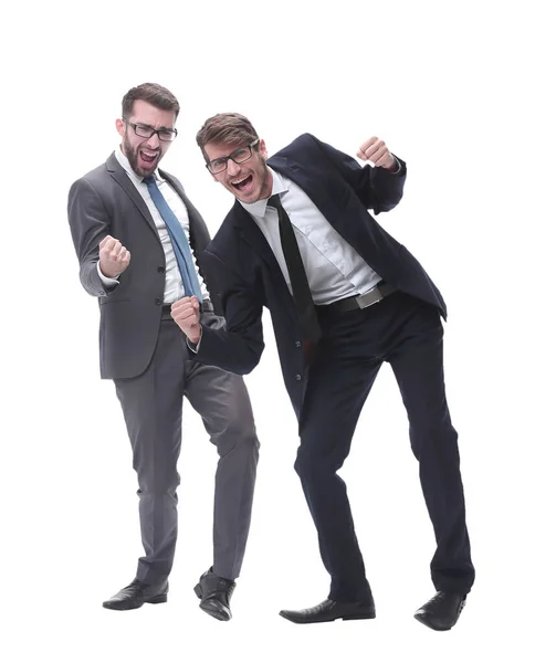 In full growth. two happy dancing young businessmen — Stock Photo, Image