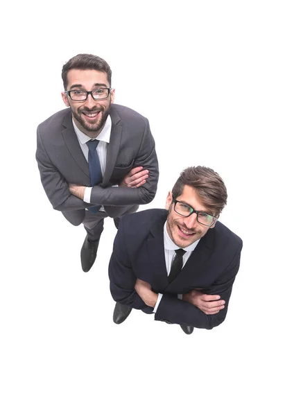 Vue de dessus. deux hommes d'affaires souriants regardant la caméra — Photo