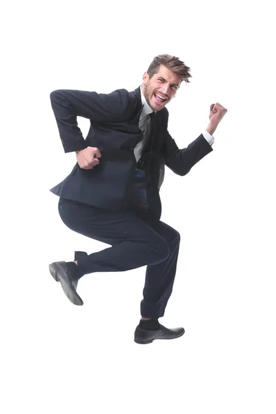 En pleno crecimiento. feliz joven hombre de negocios. aislado en blanco —  Fotos de Stock