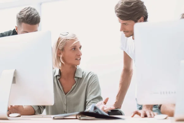 Close up. a group of professional designers working on a new project — Stock Photo, Image