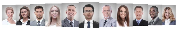 Collage panoramico di ritratti di uomini d'affari di successo — Foto Stock
