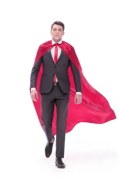 Confident businessman in superhero Cape striding forward. — Stock Photo, Image