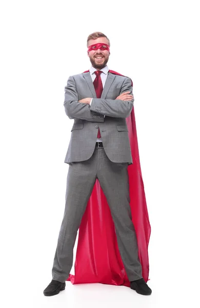 In full growth. confident businessman superhero . isolated on white — Stock Photo, Image