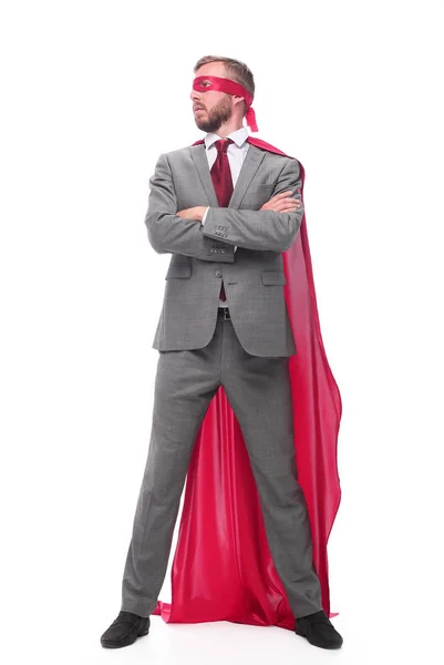 Confident businessman superhero looking at copy space — Stock Photo, Image
