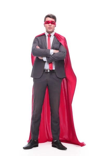 Responsible businessman superhero . isolated on white background . — Stock Photo, Image