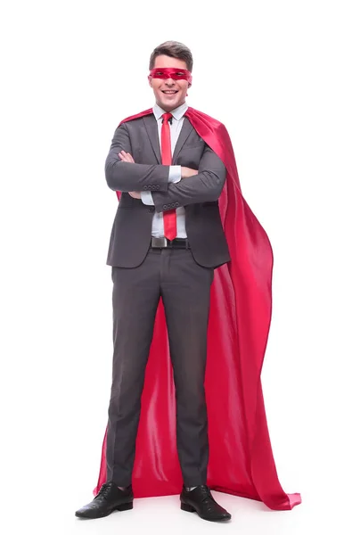 Responsible businessman superhero . isolated on white background . — Stock Photo, Image