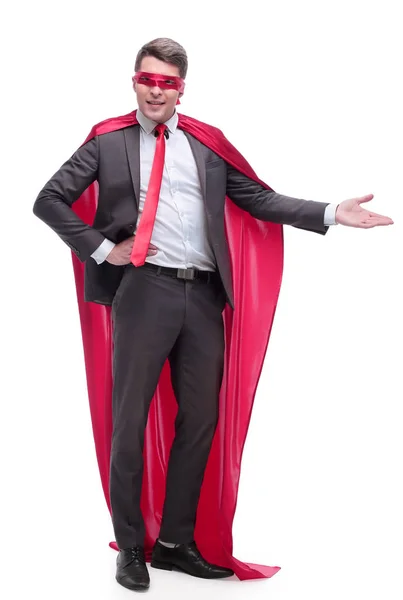 In full growth. superhero businessman pointing the right direction — Stock Photo, Image