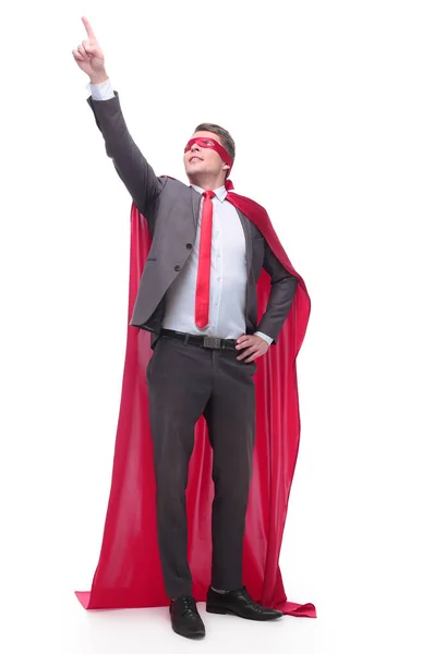 In full growth. superhero businessman pointing the right direction — Stock Photo, Image
