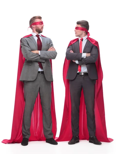 In full growth. two superhero businessman looking at each other — Stock Photo, Image