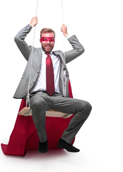 Happy businessman in a superhero Cape. isolated on white — Stock Photo, Image