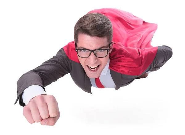 Zelfverzekerde superheld zakenman vliegt naar je toe — Stockfoto