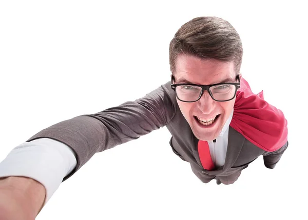 Magabiztos szuperhős üzletember repül hozzád — Stock Fotó