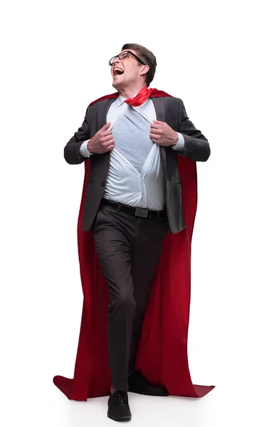 In full growth. happy businessman in superhero pose — Stock Photo, Image