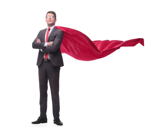 Full length . confident businessman superhero in a red Cape — Stock Photo, Image