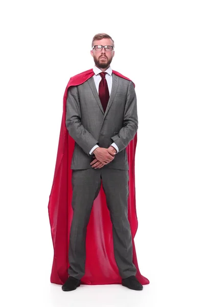 Longitud total. serio hombre de negocios superhéroe en rojo Cabo — Foto de Stock