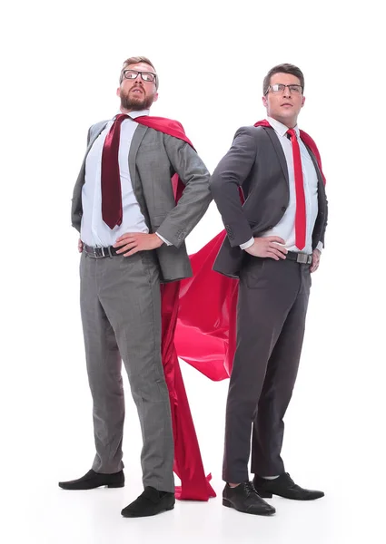 W pełnym wzroście. dwóch superbohaterów biznesmenów stojących razem — Zdjęcie stockowe