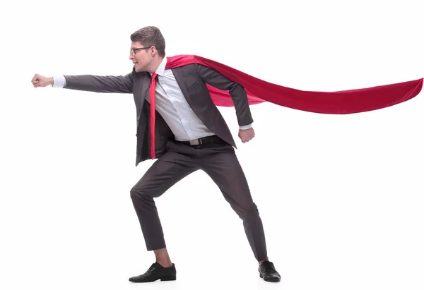 Side view . Competitive superhero business man is committed to his goal — Stock Photo, Image