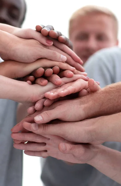 Close up. young people making a tower of hands. — Stock Photo, Image