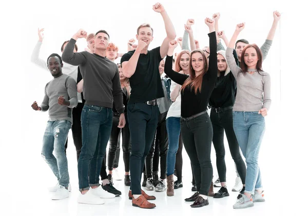 Různorodá skupina šťastných mladých lidí stojí spolu — Stock fotografie