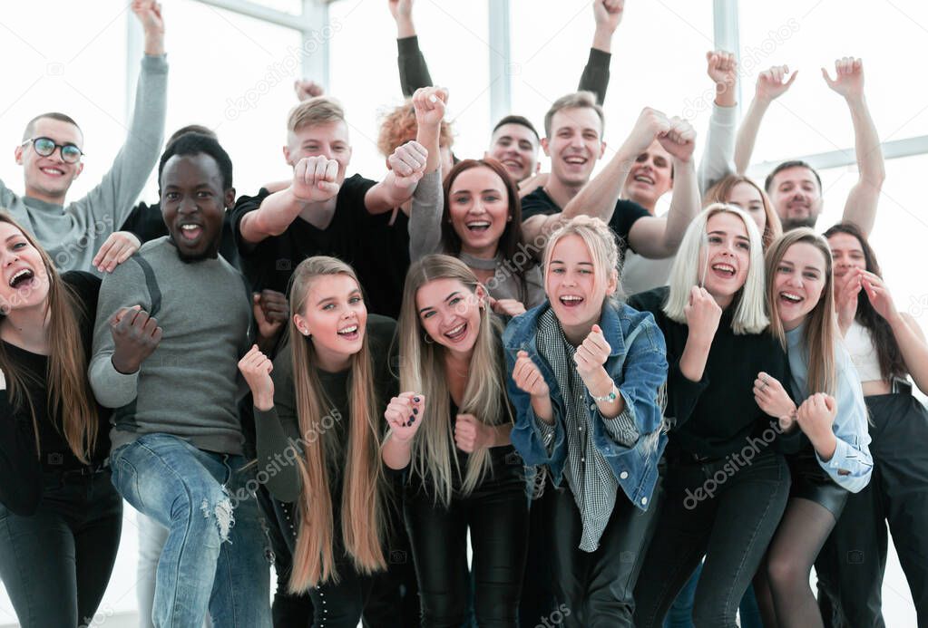 close up. a group of happy young people