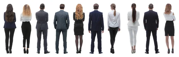 Rear view.a group of young business people looking forward — Stock Photo, Image