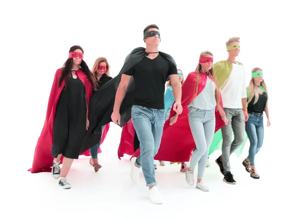 Selbstbewusstes Team von Superhelden auf dem Weg zum Ziel — Stockfoto