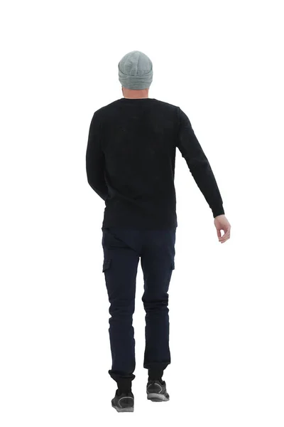 Zadní pohled. muž v černém svetru předstupuje — Stock fotografie
