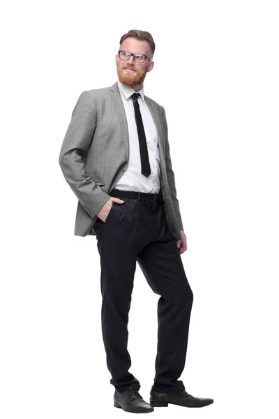 In piena crescita. Uomo d'affari con la barba rossa di successo. isolato su bianco — Foto Stock