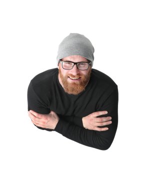 üst görünüm. iyimser modern adam kameraya bakıyor