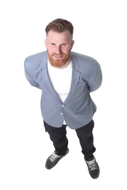 üst görünüm. gülümseyen iş adamı kameraya bakıyor