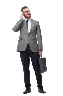 evrak çantası ile emin işadamı . beyaz arka plan üzerinde izole