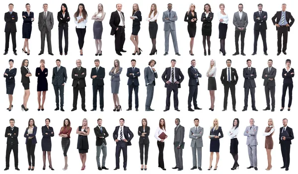Kolaż różnych ludzi biznesu stojących w rzędzie — Zdjęcie stockowe