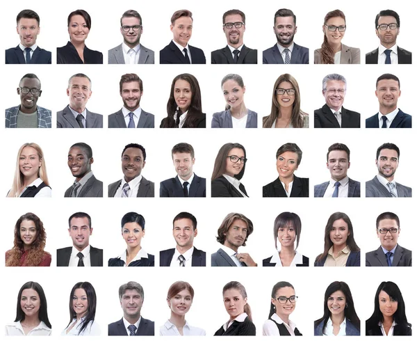 Collage de portraits d'employés à succès isolés sur blanc — Photo