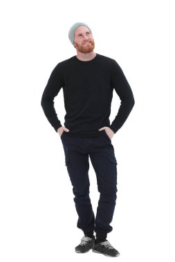 tam büyüme. kırmızı spor ayakkabı modern sakallı adam