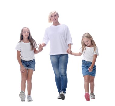 tam büyüme. iki kızı ile mutlu anne birlikte yürüme.