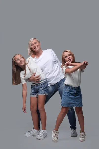 In full growth. mother and children dance together — Stock Photo, Image