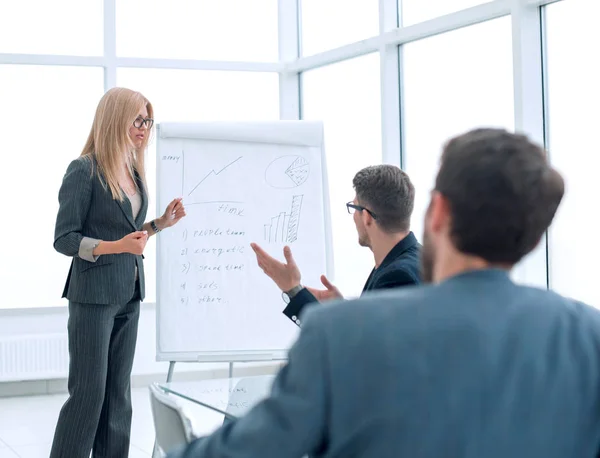 Businesswoman makes a presentation of the new project — Stock Photo, Image