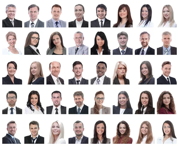 Collage de retratos de empleados exitosos aislados en blanco —  Fotos de Stock