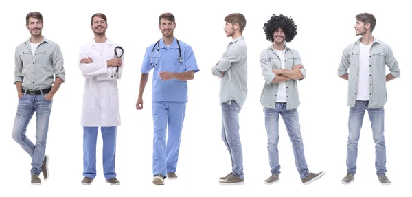 Collage lekarz i młody człowiek izolowany na białym — Zdjęcie stockowe