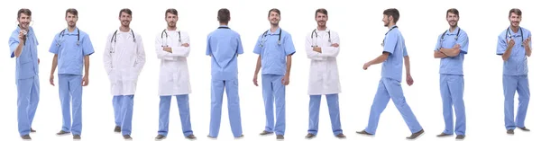Grupo de colagem panorâmica de médicos. isolado em branco — Fotografia de Stock
