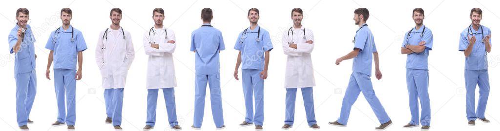 panoramic collage group of medical doctors . isolated on white