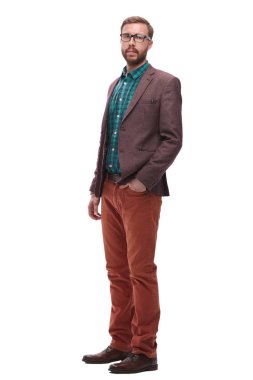 gözlüklü ciddi genç adam . beyaz izole